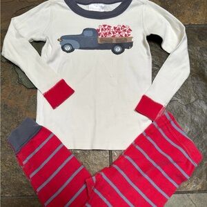 Kids Pajamas with Truck Design - Cream and Red hearts - Valentine’s Day